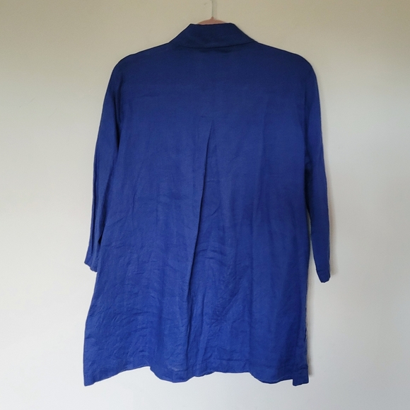 Beau Chemise Linen Lagenlook Button Down Shirt Blue - Picture 3 of 5